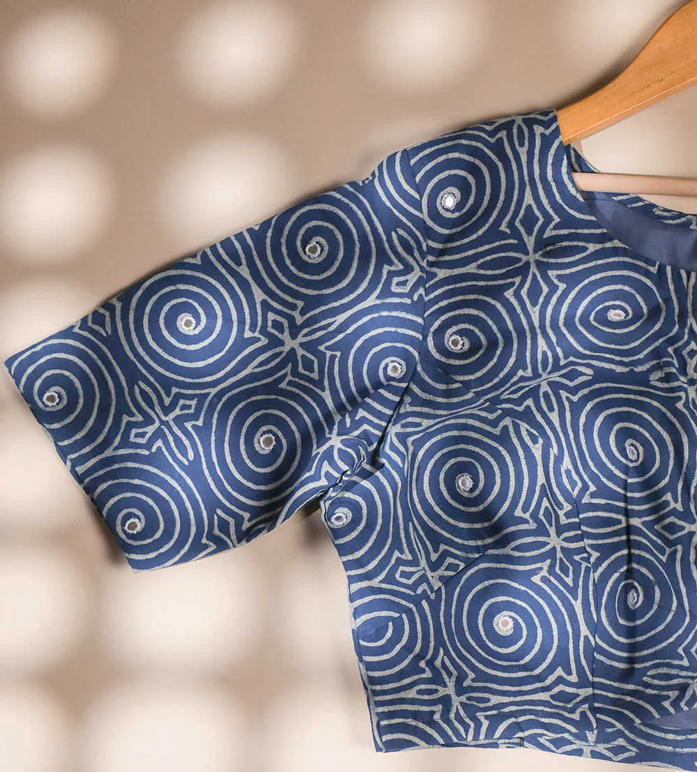 Indigo Mirror Work Stitched Blouse 32,34,36,38,40,42