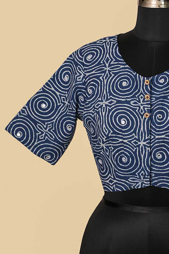 Indigo Mirror Work Stitched Blouse 32,34,36,38,40,42 - Image 5