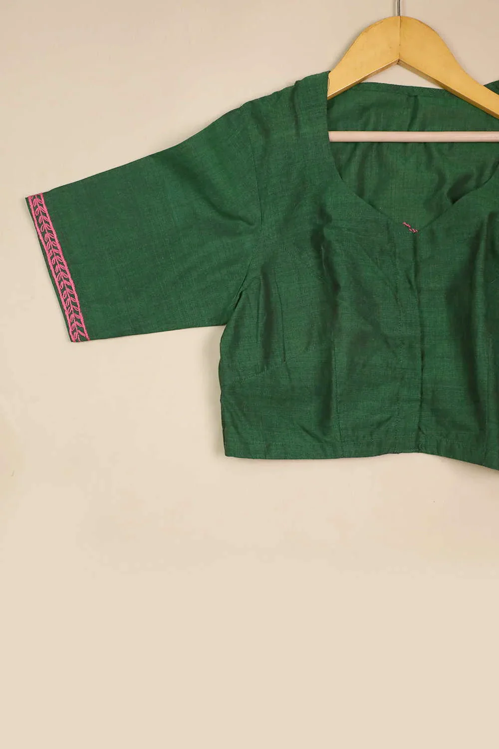 Green Mangalagiri Hand Embroidered Stitched Blouse 32,34,36,38,40,42 - Image 2