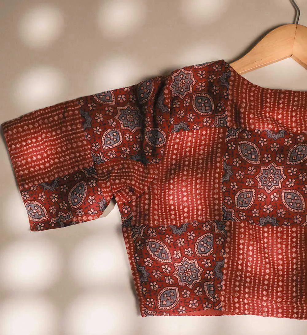 Maroon Ajrak Kota Stitched Blouse 36,38,40,42