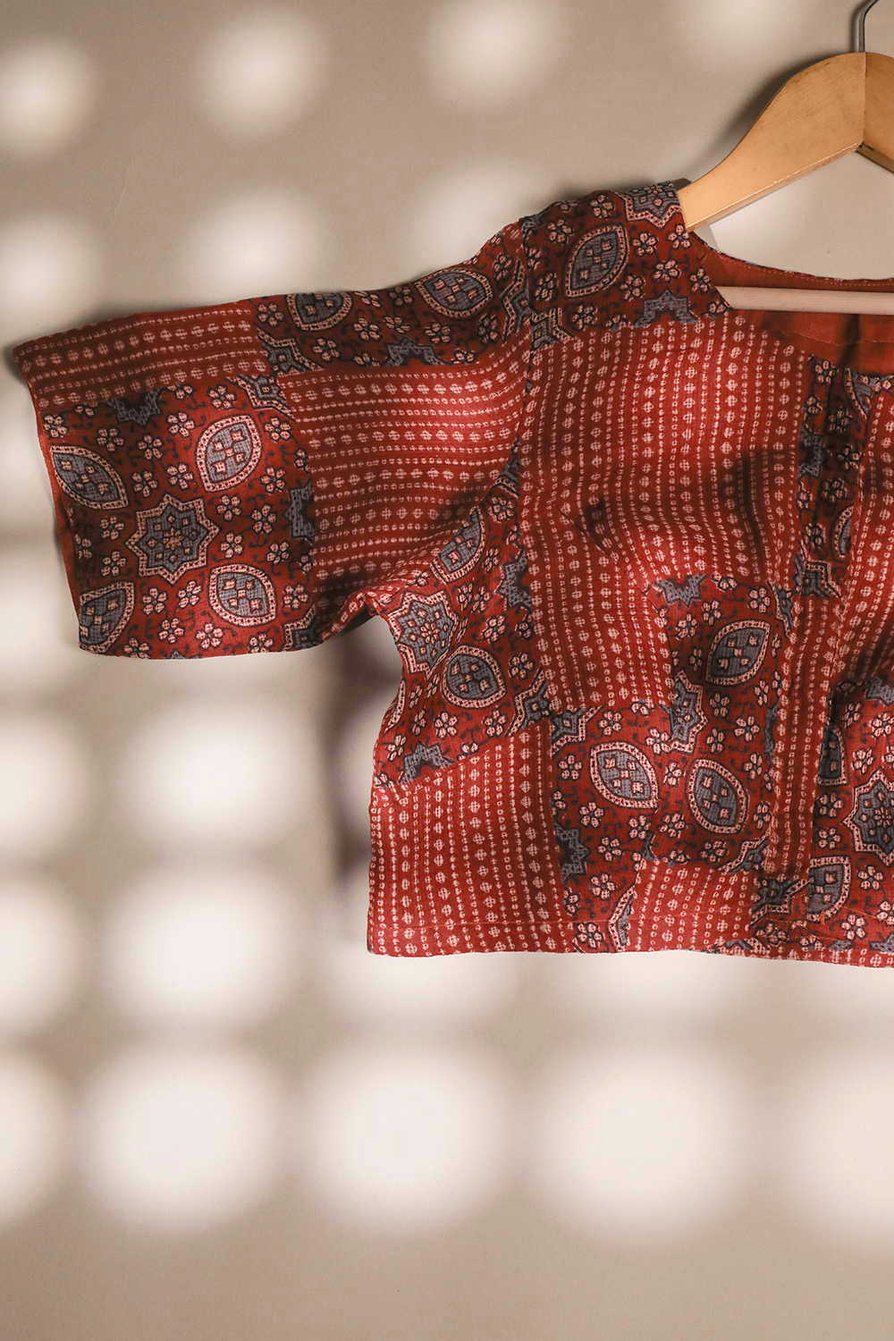 Maroon Ajrak Kota Stitched Blouse 36,38,40,42 - Image 2