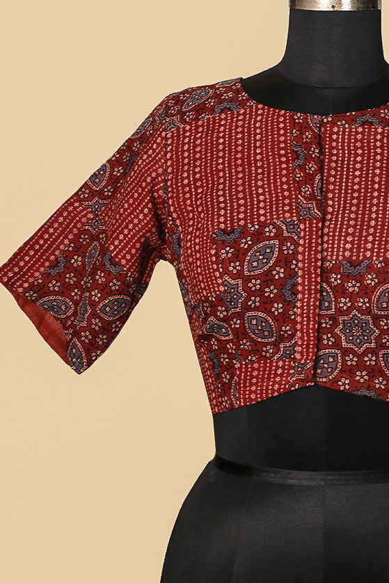 Maroon Ajrak Kota Stitched Blouse 36,38,40,42 - Image 3