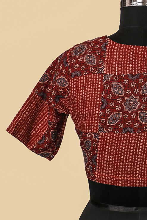 Maroon Ajrak Kota Stitched Blouse 36,38,40,42 - Image 4