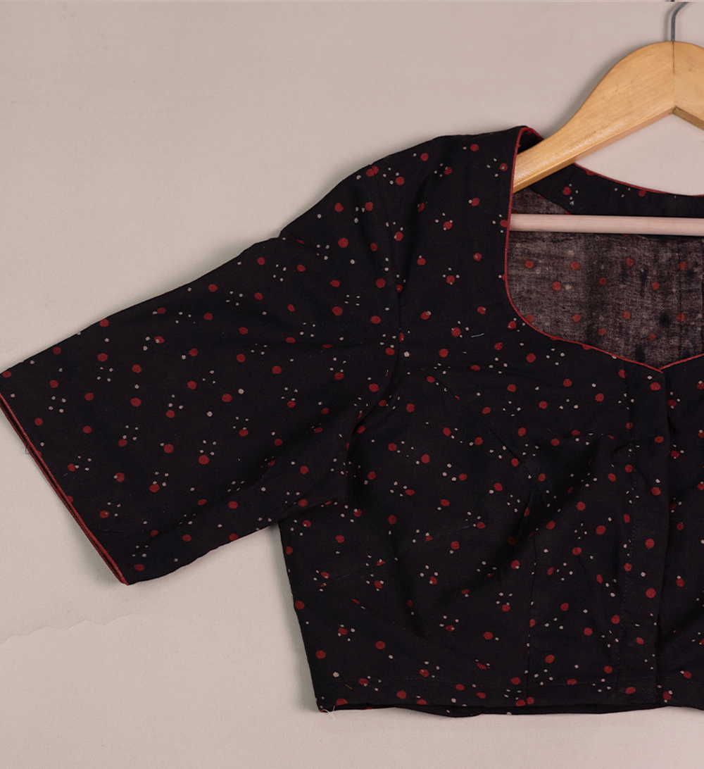 Black Ajrak with Potli Buttons Stitched Blouse - 32,34,36,38,40,42 - Image 2