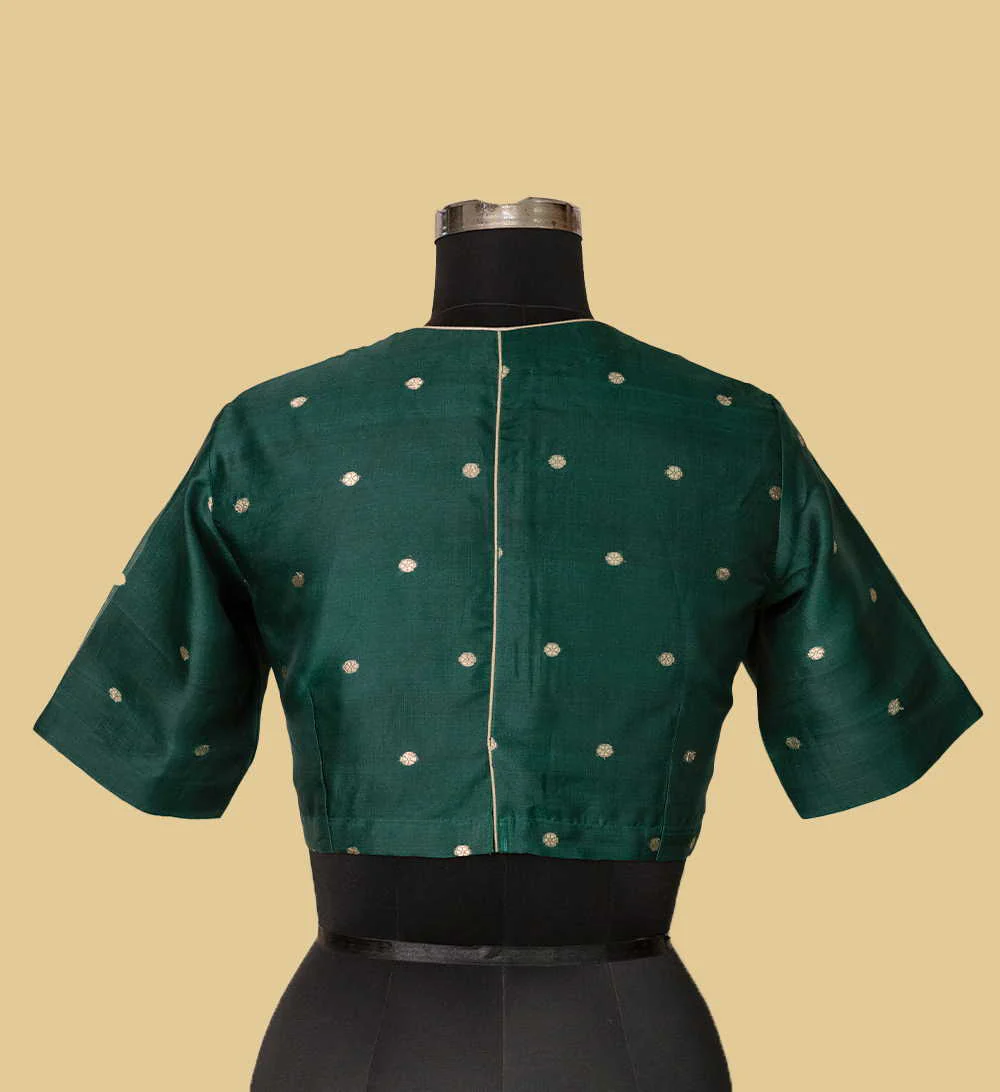 Green Banarasi Organza Silk Stitched Blouse - 34,36,38,40,42 - Image 4