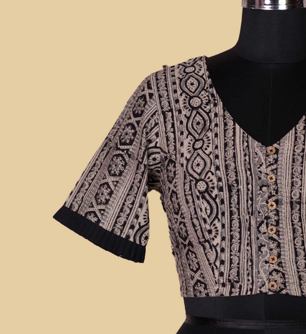 Printed Kalamkari Ruffle Detailing Stitched Blouse - 32,34,36,38,40,42 - Image 5