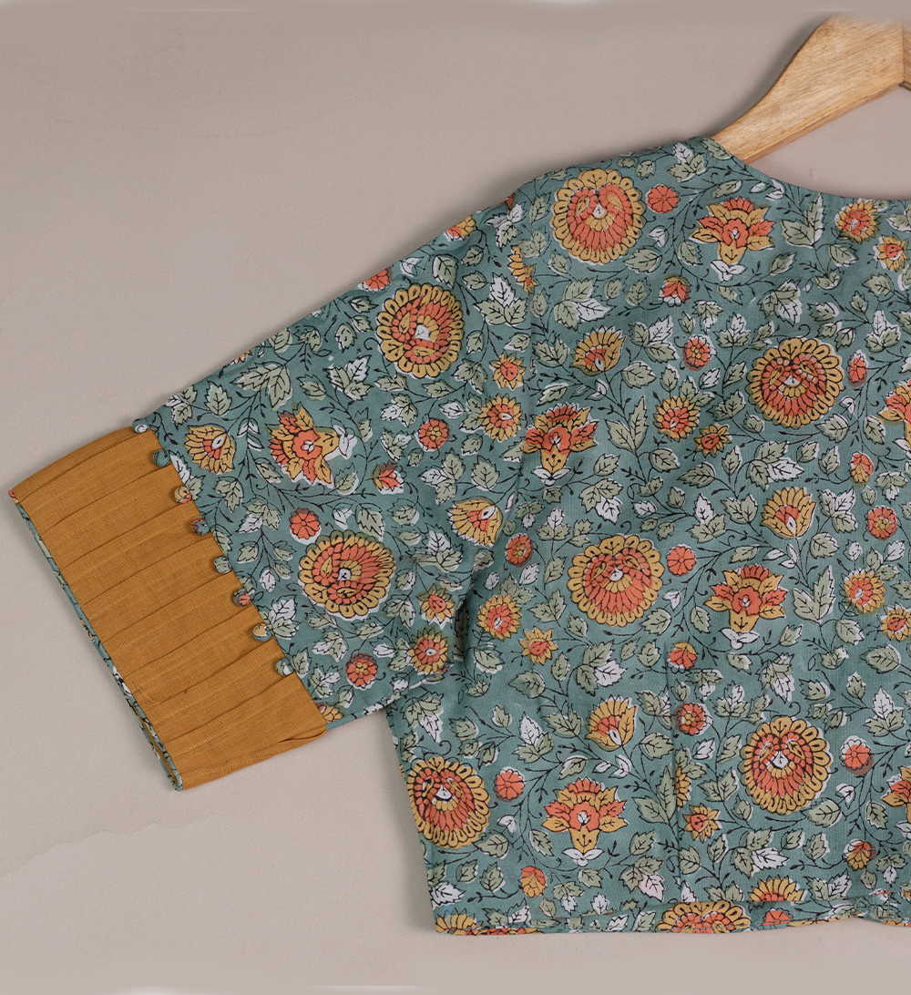 Floral Sanganeri with Border Detailing Stitched Blouse - 32,34,36,38,40,42