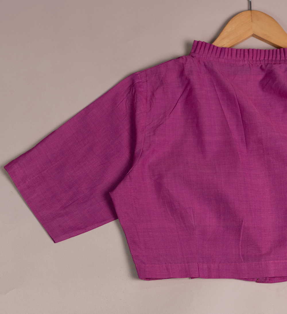 Fuchsia Pink Ruffle Neck Mangalagiri Stitched Blouse - 32,34,36,38,40,42 - Image 2