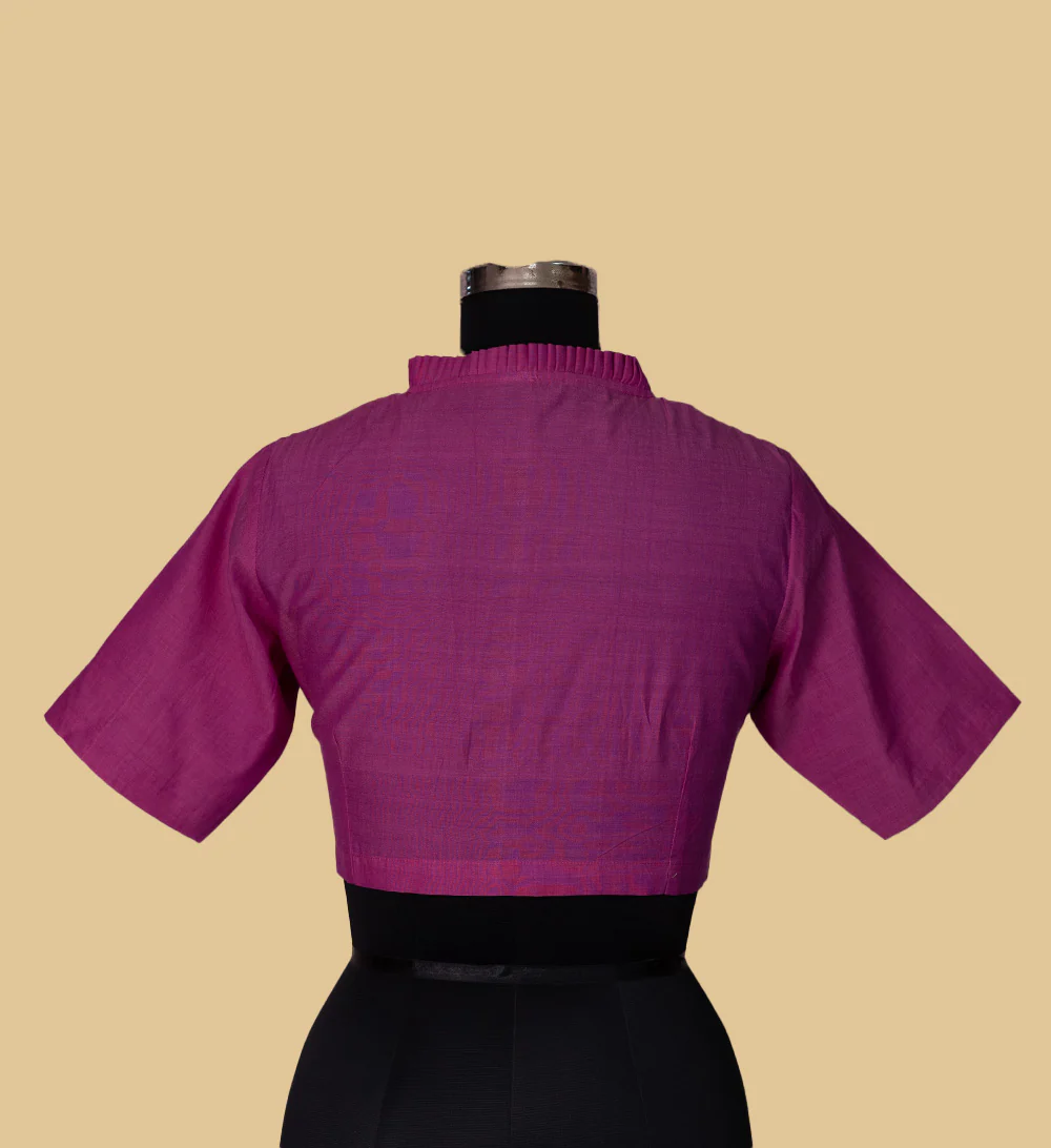Fuchsia Pink Ruffle Neck Mangalagiri Stitched Blouse - 32,34,36,38,40,42 - Image 4