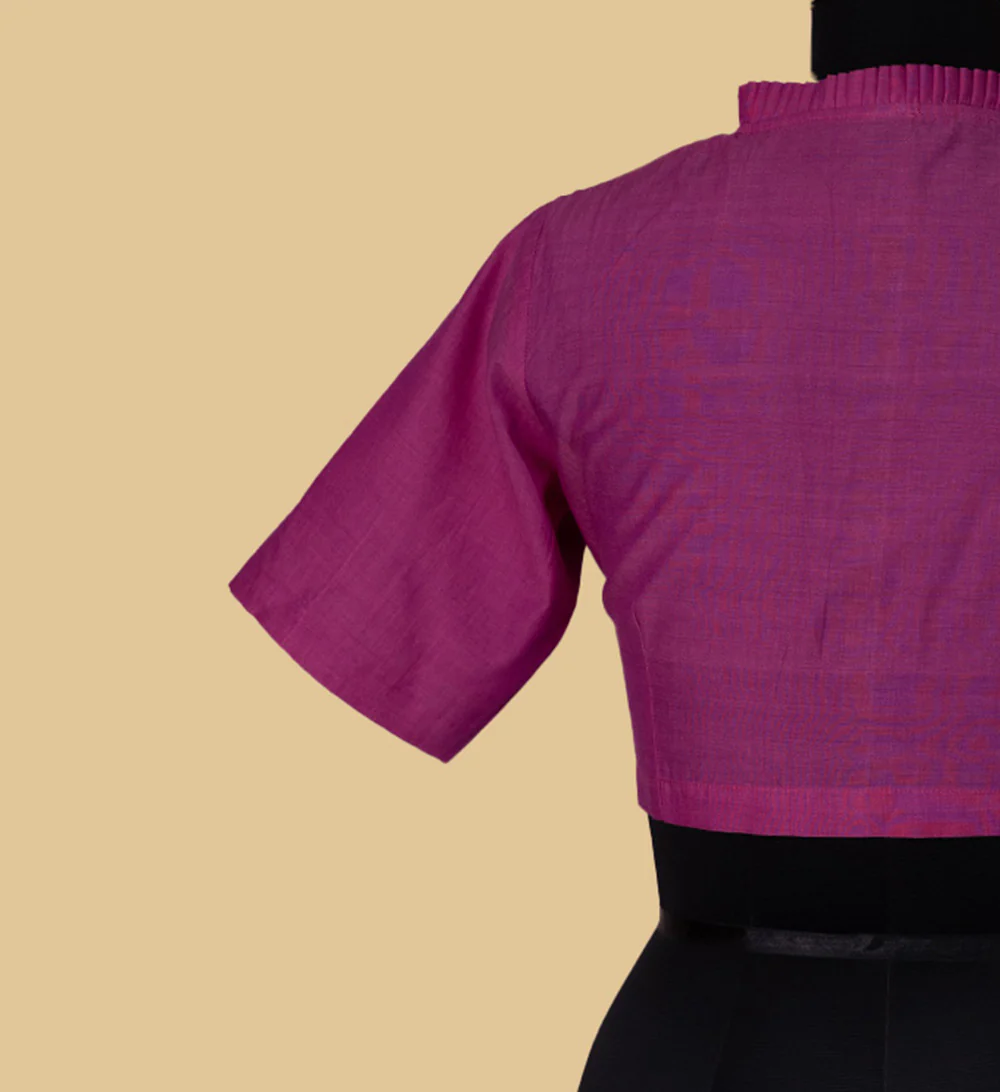 Fuchsia Pink Ruffle Neck Mangalagiri Stitched Blouse - 32,34,36,38,40,42 - Image 5