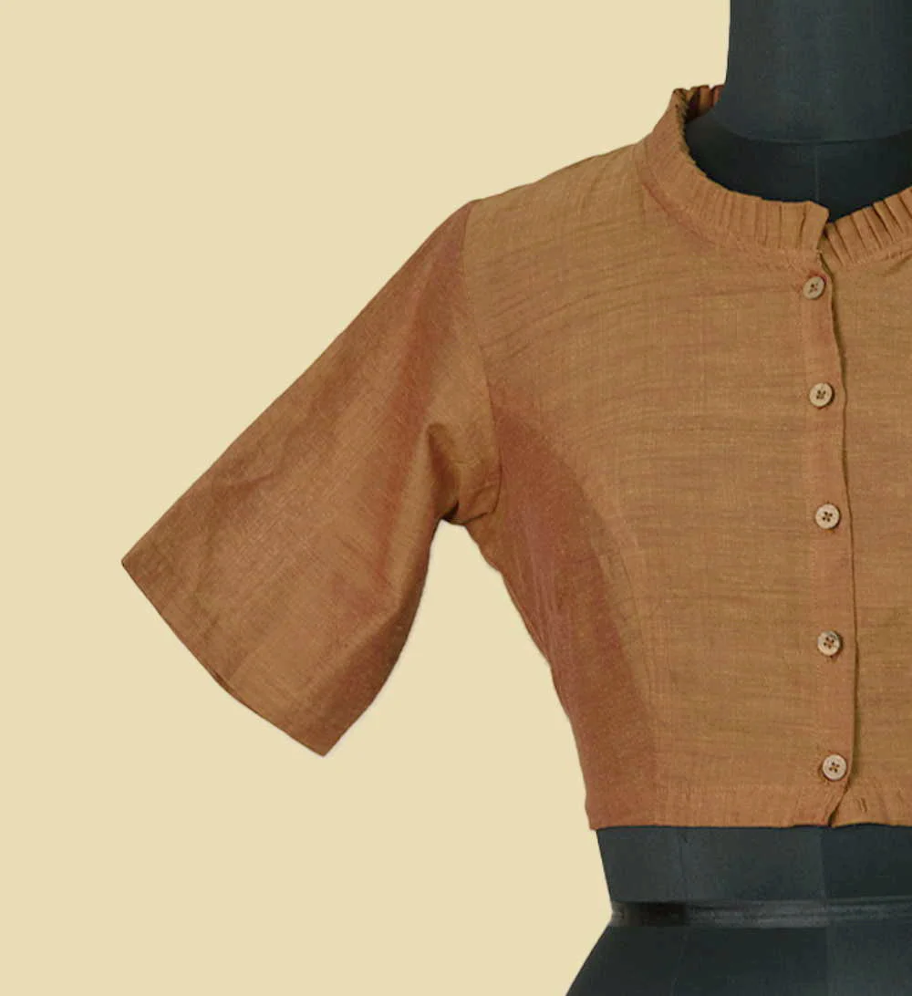Rust Orange Ruffle Neck Mangalagiri Stitched Blouse - 34,36,38,40,42