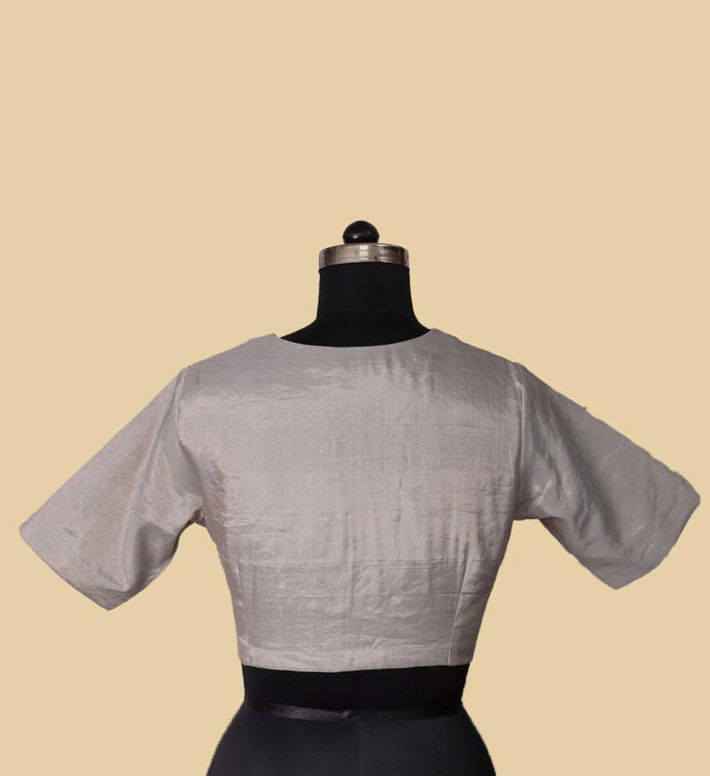 Sliver Tissue Silk Chanderi Stitched Blouse - 34,36,38,40,42 - Image 6