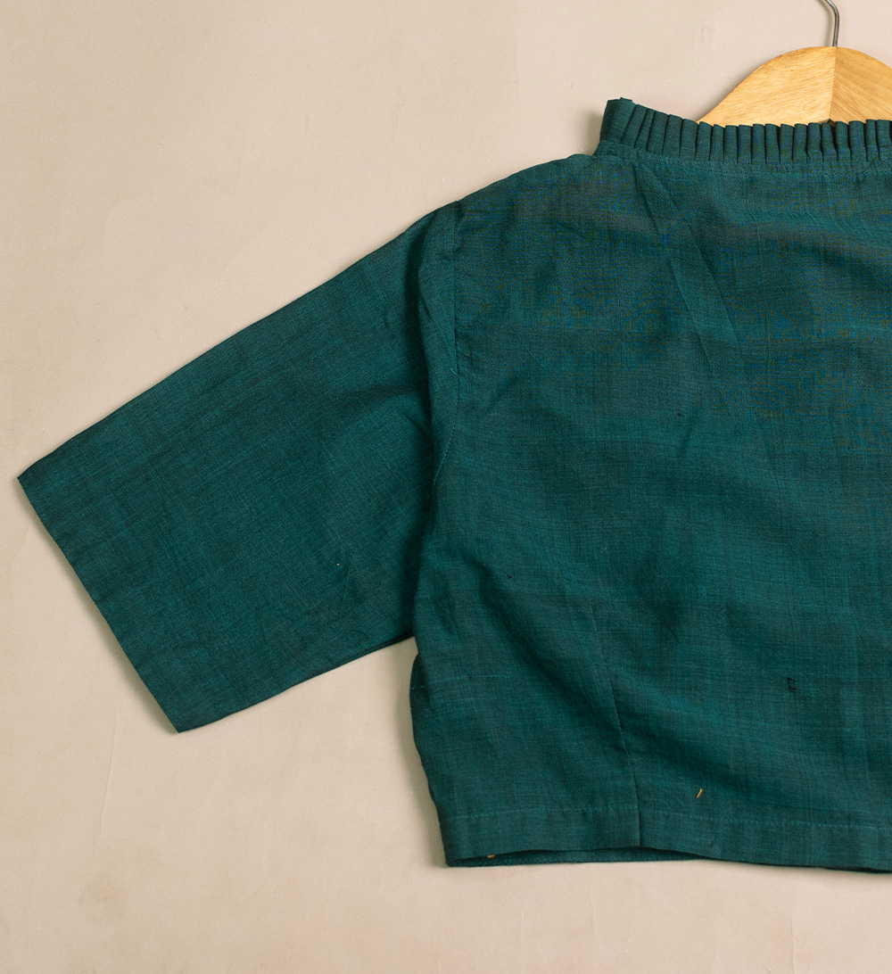 Dark Aqua Green Ruffle Neck Stitched Blouse - 32,34,36,38,40,42 - Image 2