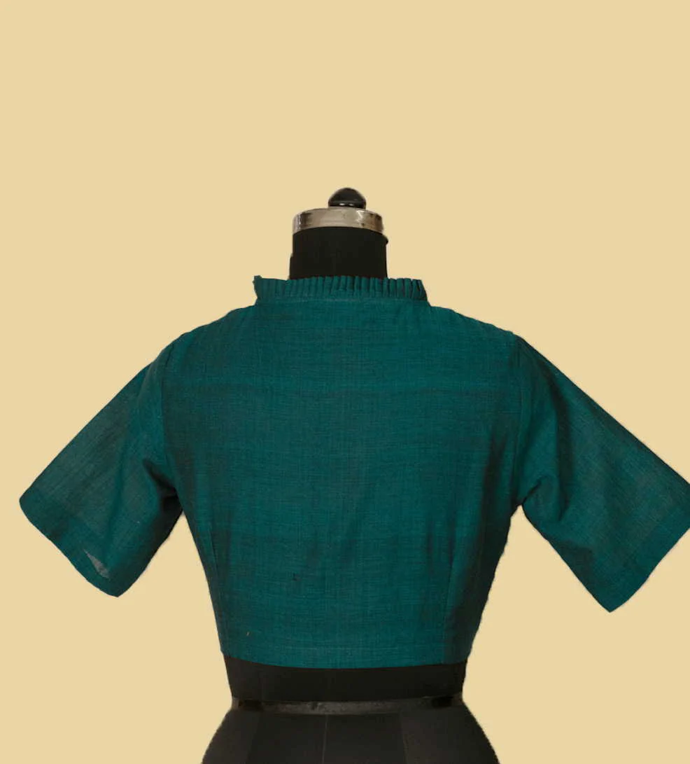Dark Aqua Green Ruffle Neck Stitched Blouse - 32,34,36,38,40,42 - Image 5
