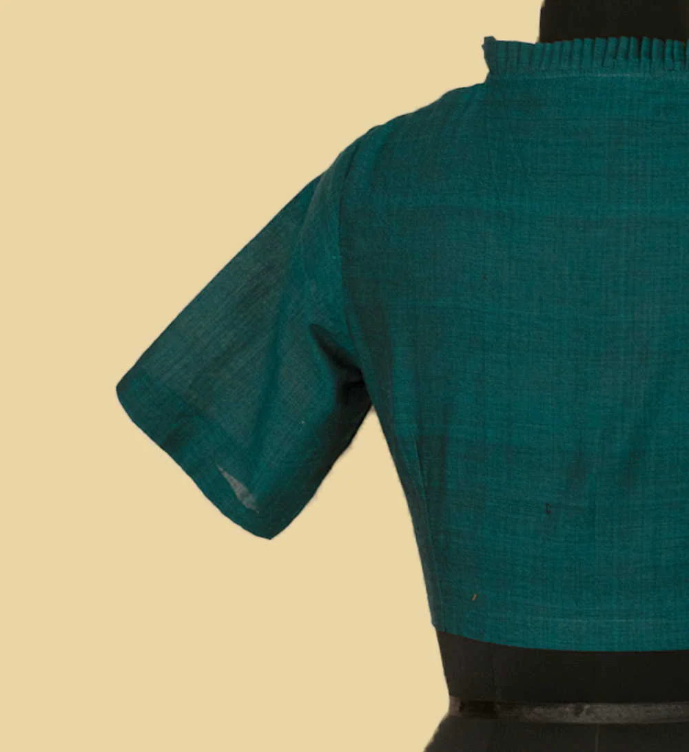Dark Aqua Green Ruffle Neck Stitched Blouse - 32,34,36,38,40,42 - Image 6