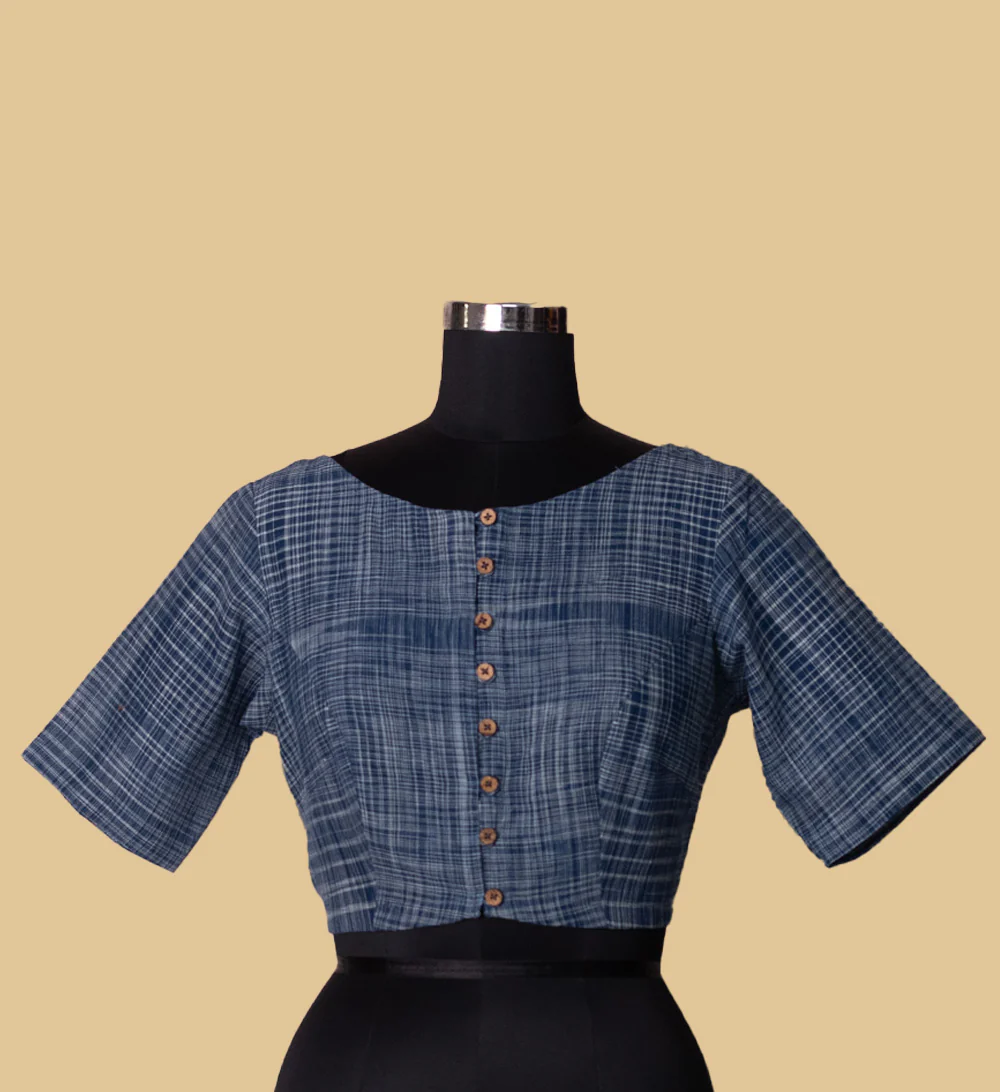 Denim Blue Handspun Stitched Blouse - 32,34,36,38,40,42 - Image 3