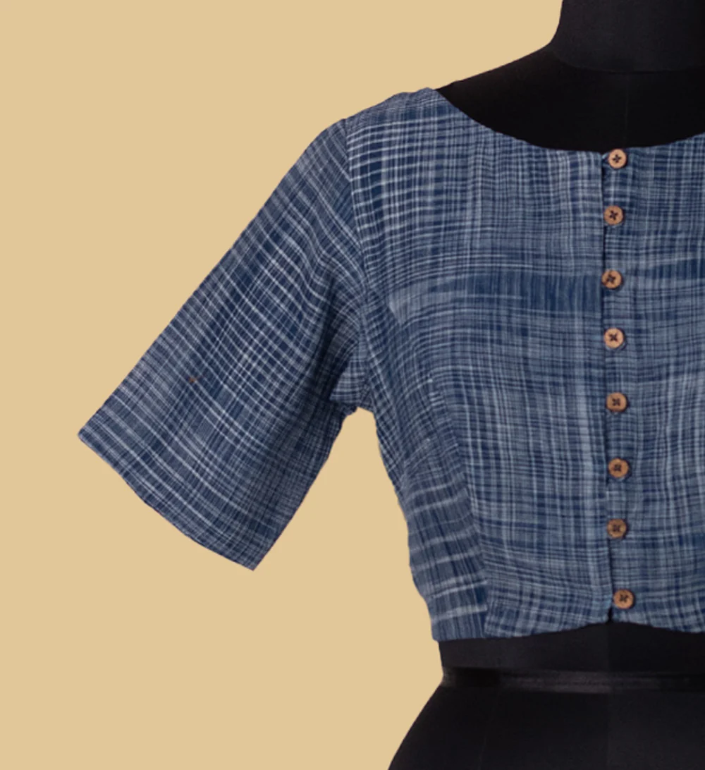 Denim Blue Handspun Stitched Blouse - 32,34,36,38,40,42 - Image 4