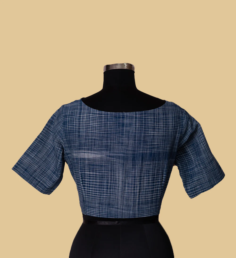 Denim Blue Handspun Stitched Blouse - 32,34,36,38,40,42 - Image 5