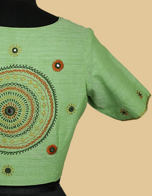 Light Green Handwoven Stitched Blouse -34,36,38,40,42