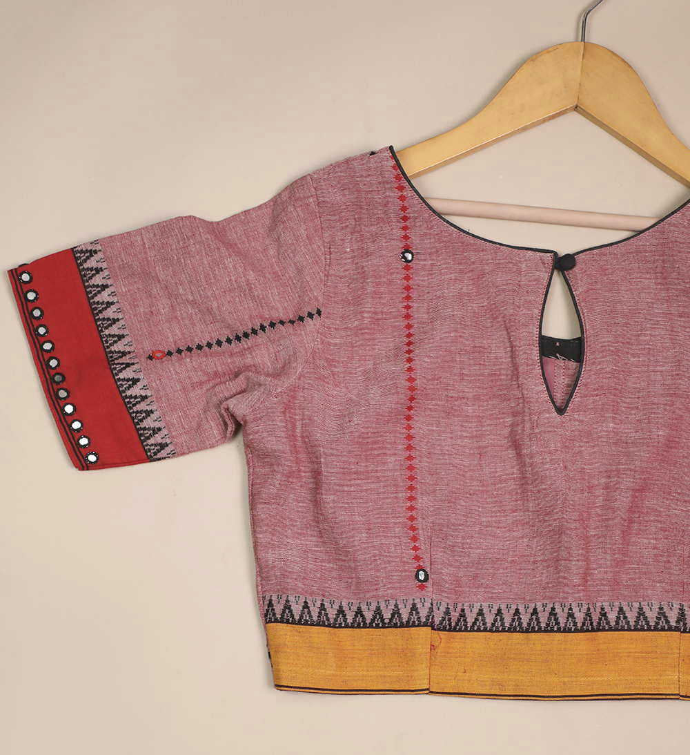 Dual Shaded Maroon with Mirror Work Stitched Blouse - 34,36,38,40,42