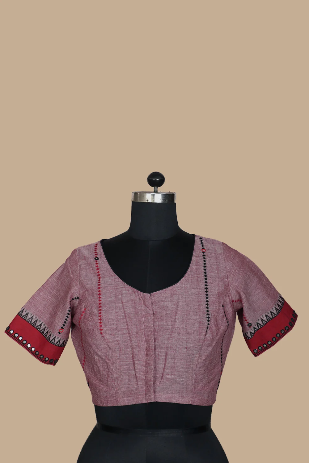 Dual Shaded Maroon with Mirror Work Stitched Blouse - 34,36,38,40,42 - Image 3