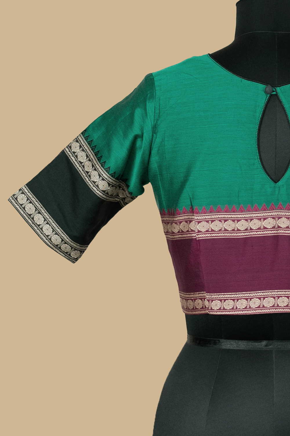 Green Handwoven Stitched Blouse - 34,36,38,40,42 - Image 3