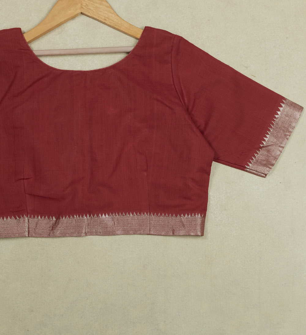 Doubleshade Red with Sliver Zari border Stitched Blouse - 34,36,38,40,42