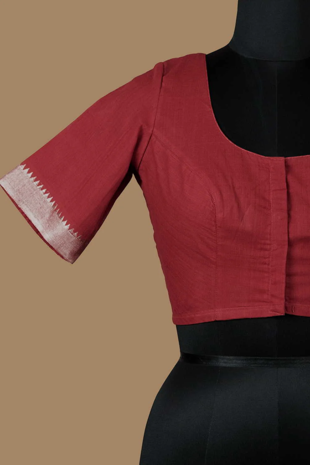 Doubleshade Red with Sliver Zari border Stitched Blouse - 34,36,38,40,42 - Image 4