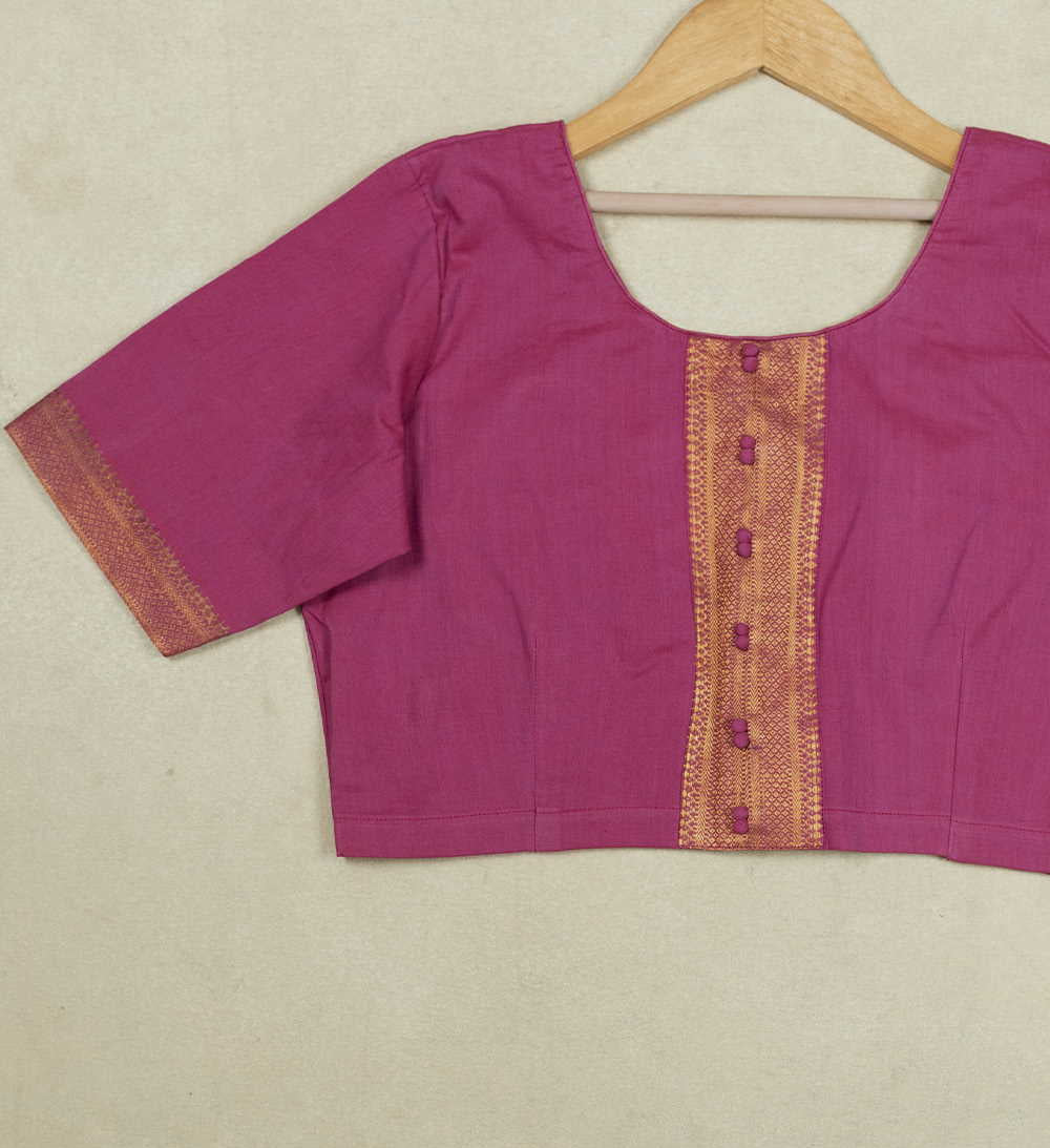Pink with Zari border Stitched Blouse - 34,36,38,40,42