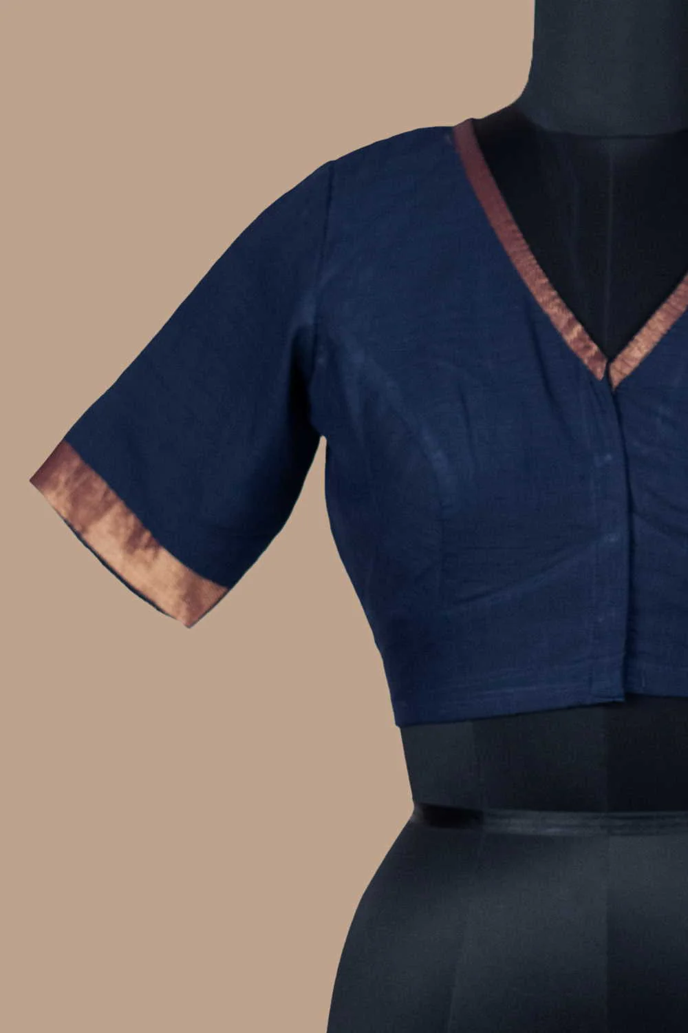 Dark Blue Mangalagiri Stitched Blouse - 32,34,36,38,40,42,44 - Image 5