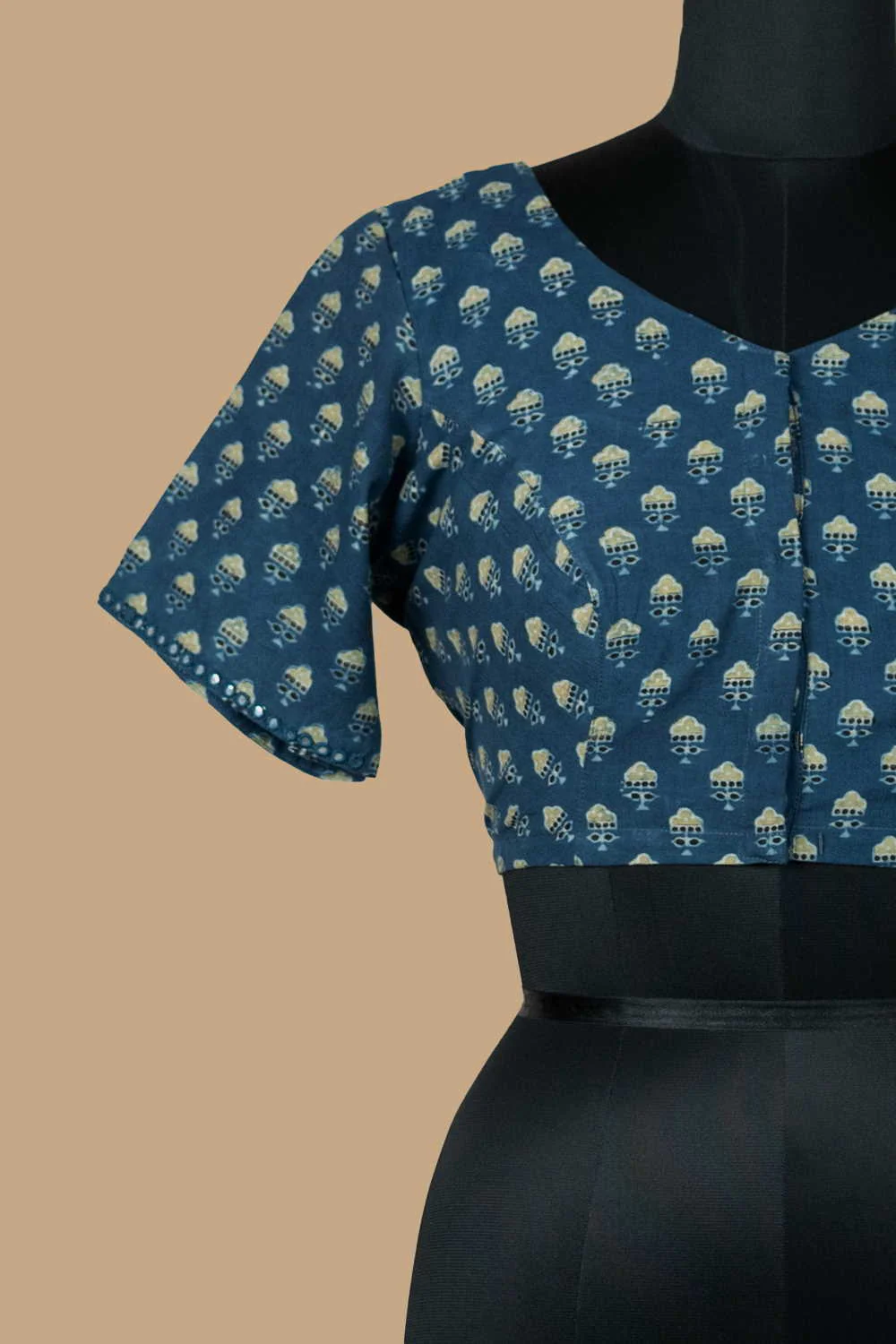 Tiny Floral mirror work Ajrak Stitched Blouse -36,38,40,42 - Image 3
