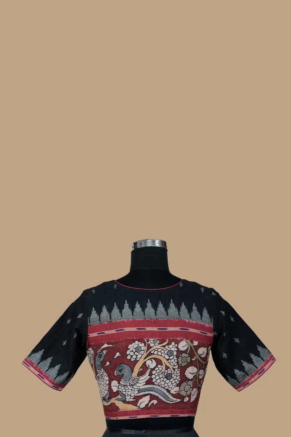 Black Ikat Kalamkari Stitched Blouse -32,34,36,38,40,42,44 - Image 3