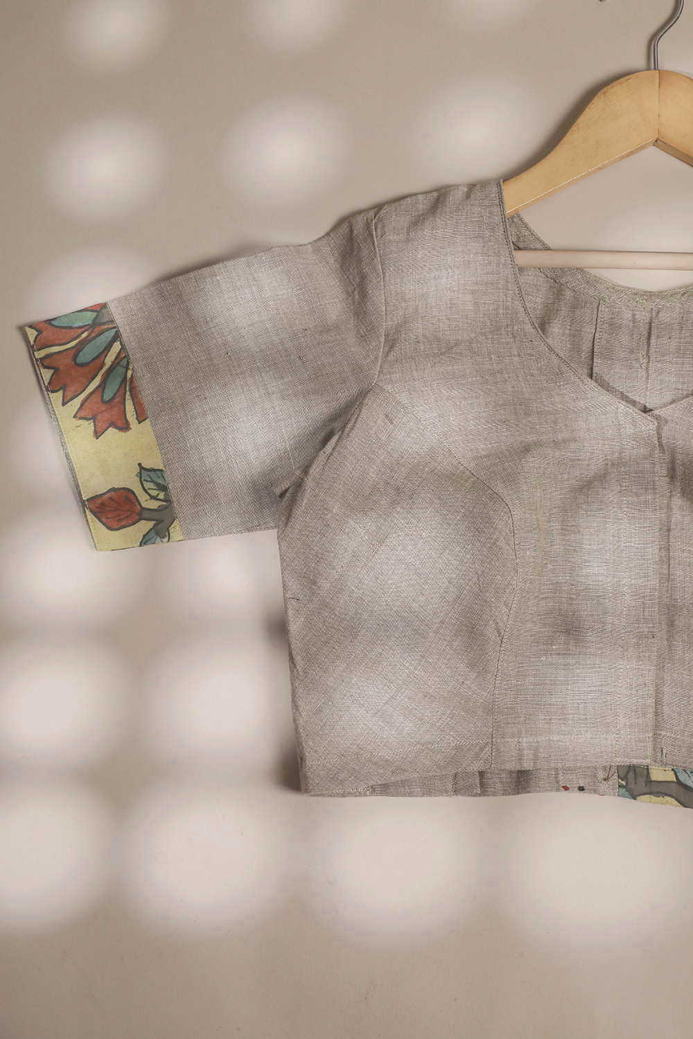 Brown-Grey Handspun Kalamkari Boondi Button Stitched Blouse - 32,34,36,38,40,42 - Image 2