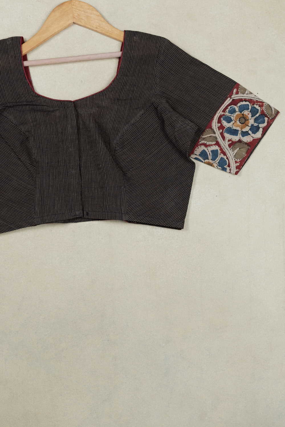 Striped Black Mangalagiri Patchwork Stitched Blouse - 34,36,38,40,42 - Image 4