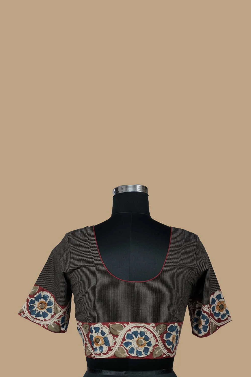 Striped Black Mangalagiri Patchwork Stitched Blouse - 34,36,38,40,42 - Image 5