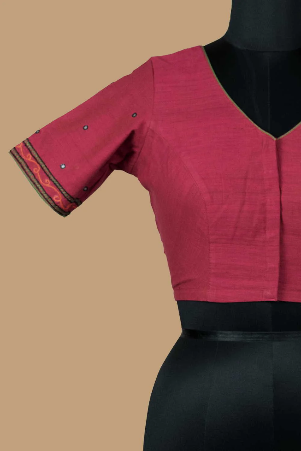 Pinkish Maroon Mangalagiri Aari Work Stitched Blouse - 34,36,38,40,42 - Image 3