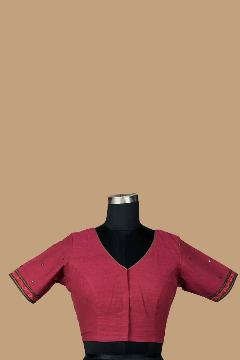Pinkish Maroon Mangalagiri Aari Work Stitched Blouse - 34,36,38,40,42 - Image 4