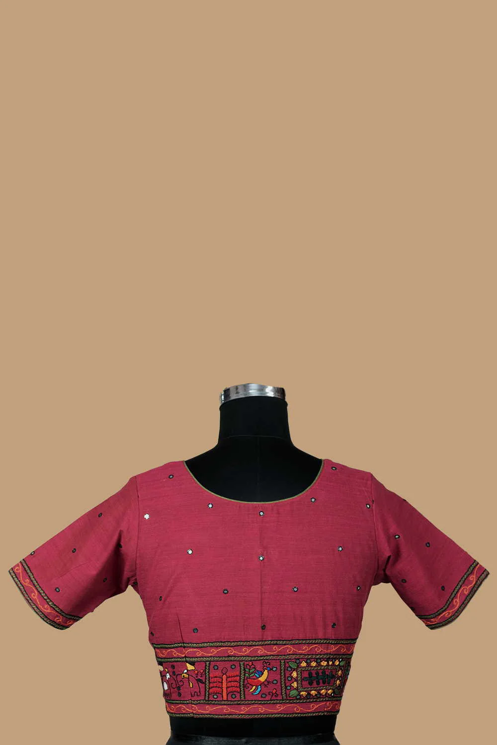 Pinkish Maroon Mangalagiri Aari Work Stitched Blouse - 34,36,38,40,42 - Image 5