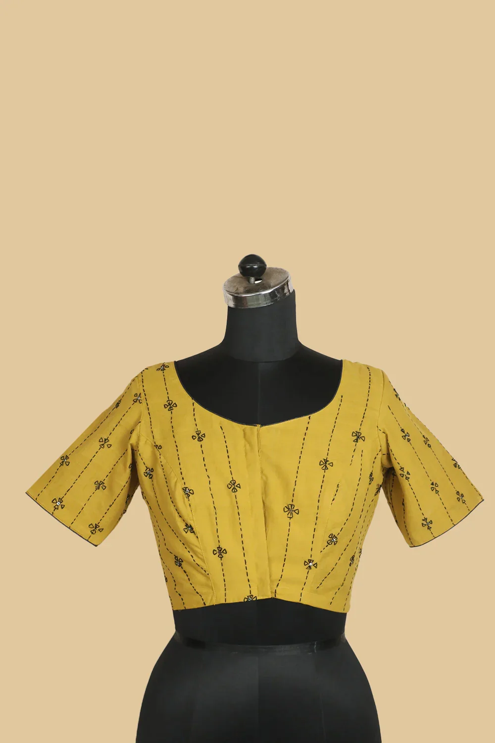 Mustard All Over Sequin Embroidered Cotton Stitched Blouse- 34,36,38,40,42 - Image 3