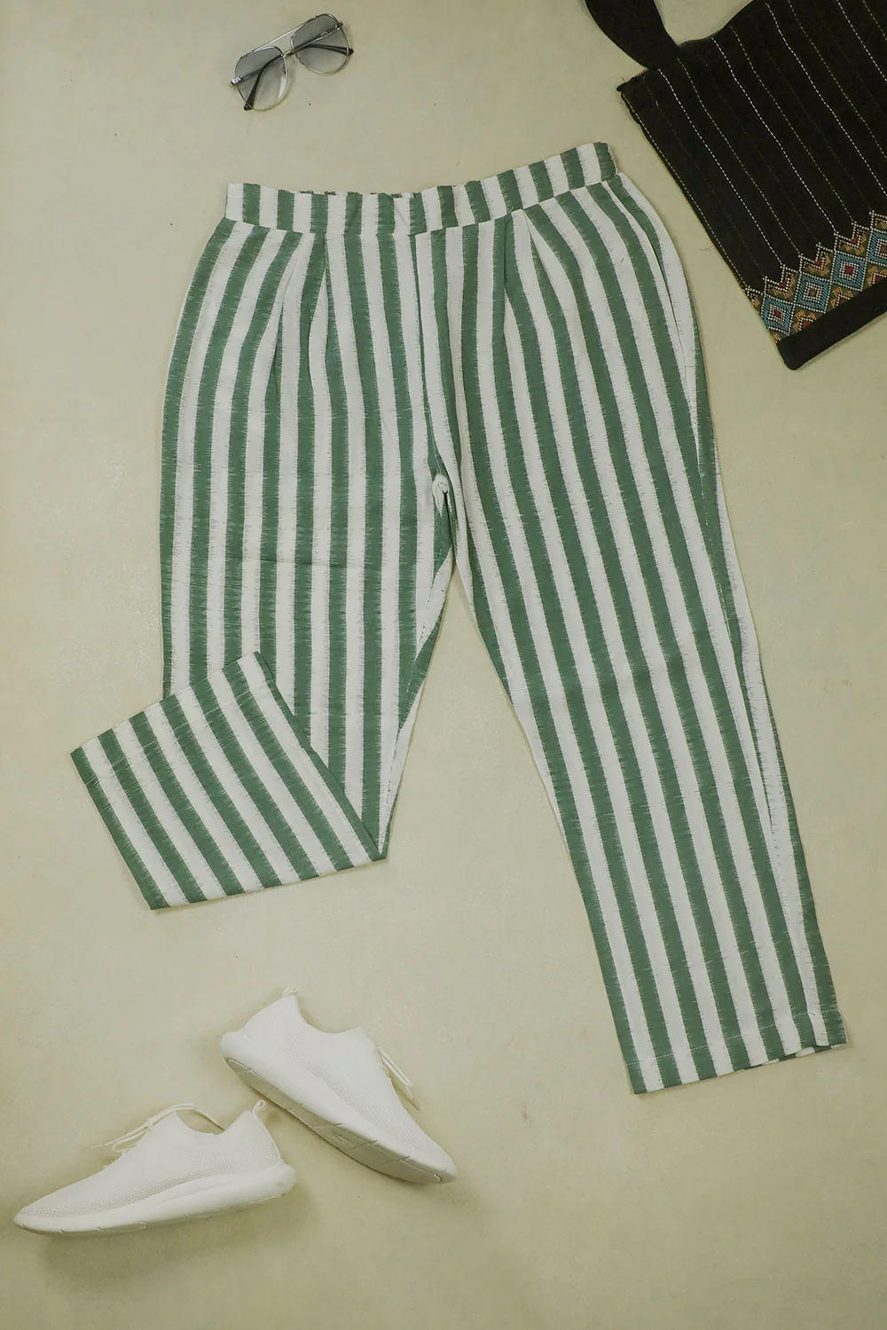 Green Stripes on Off-white Ikat Pant