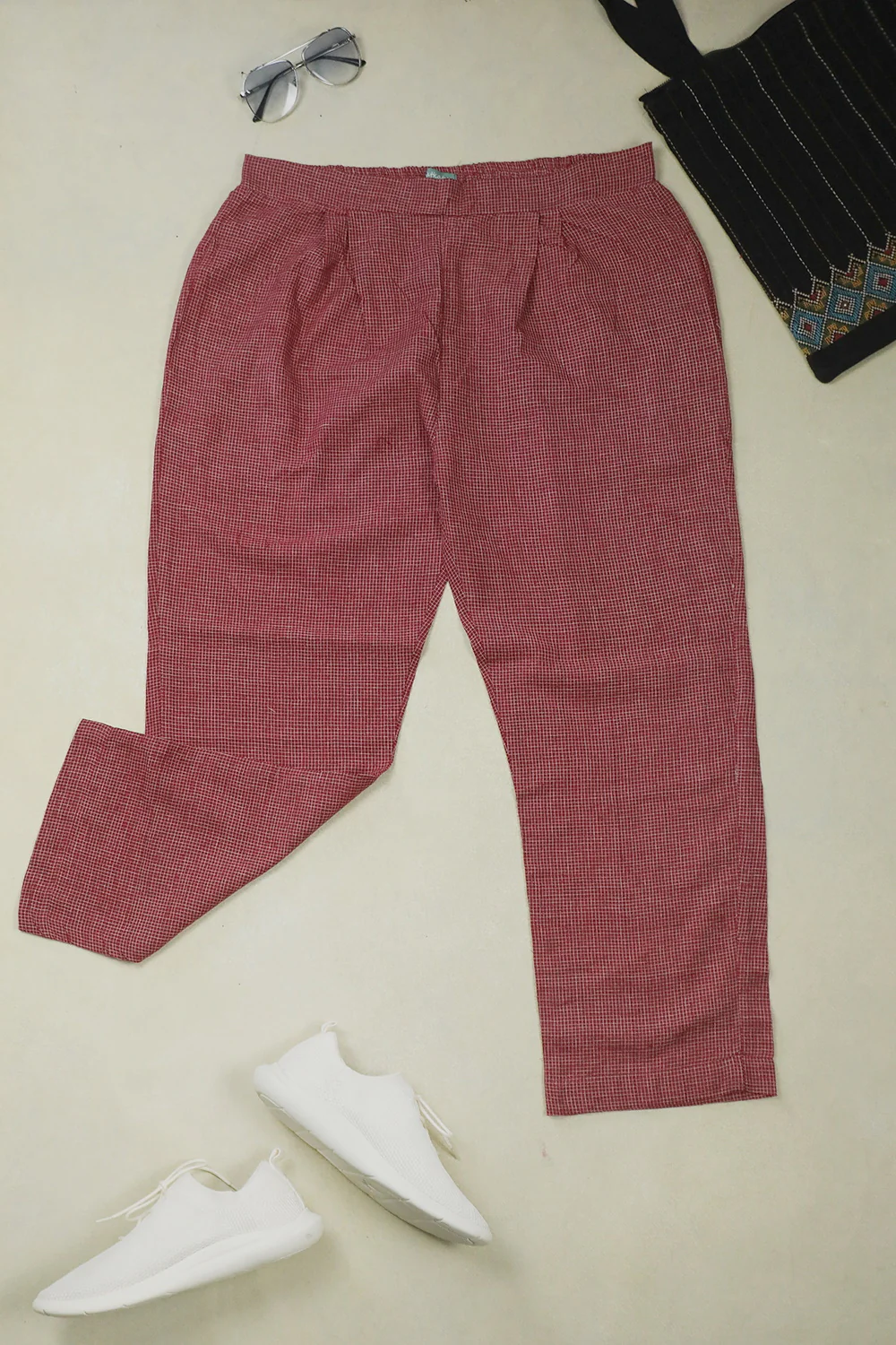 Checks on Maroon Handwoven Pant
