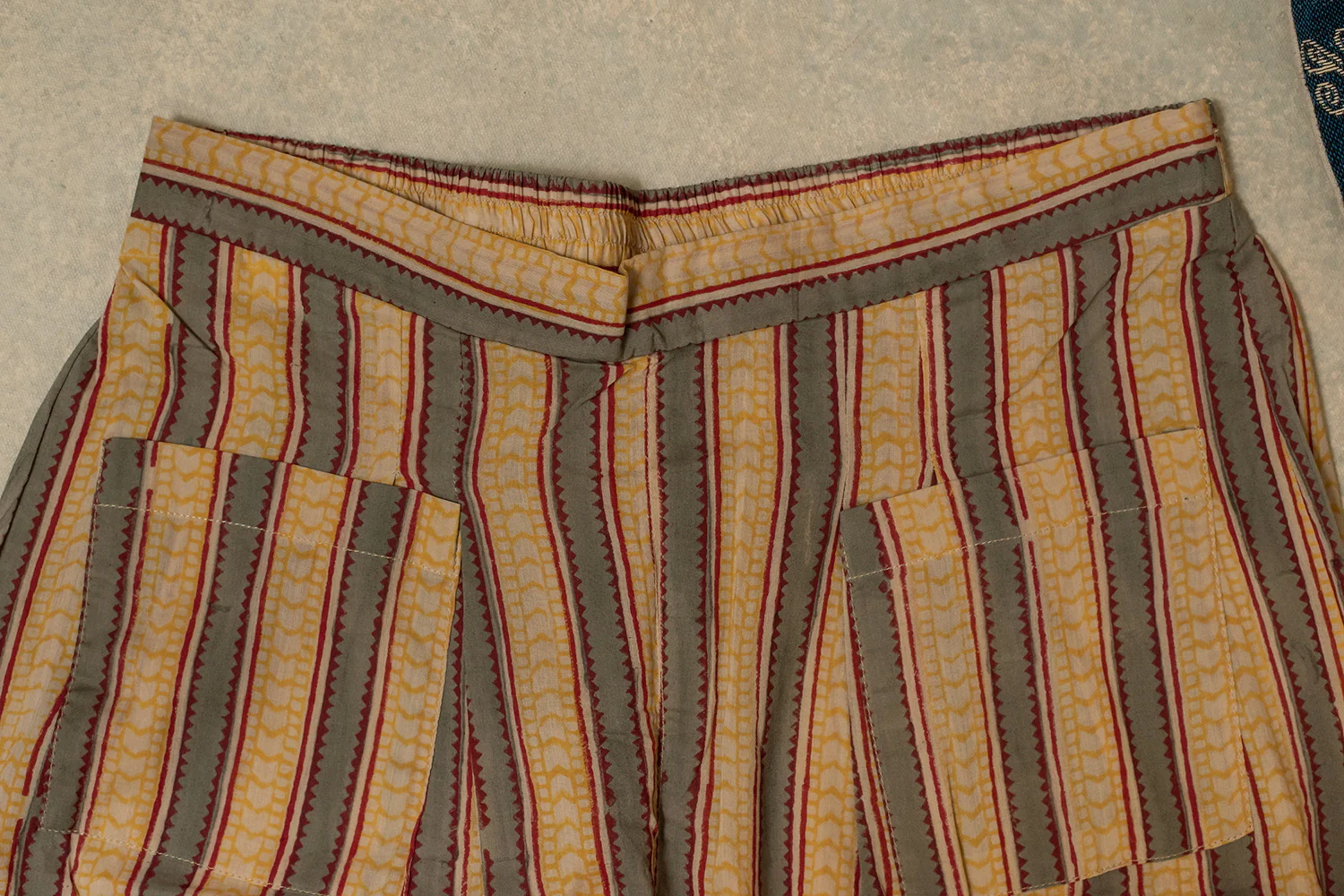 Grey with Yellow Stripes Sanganeri Stitched Pant - Image 3