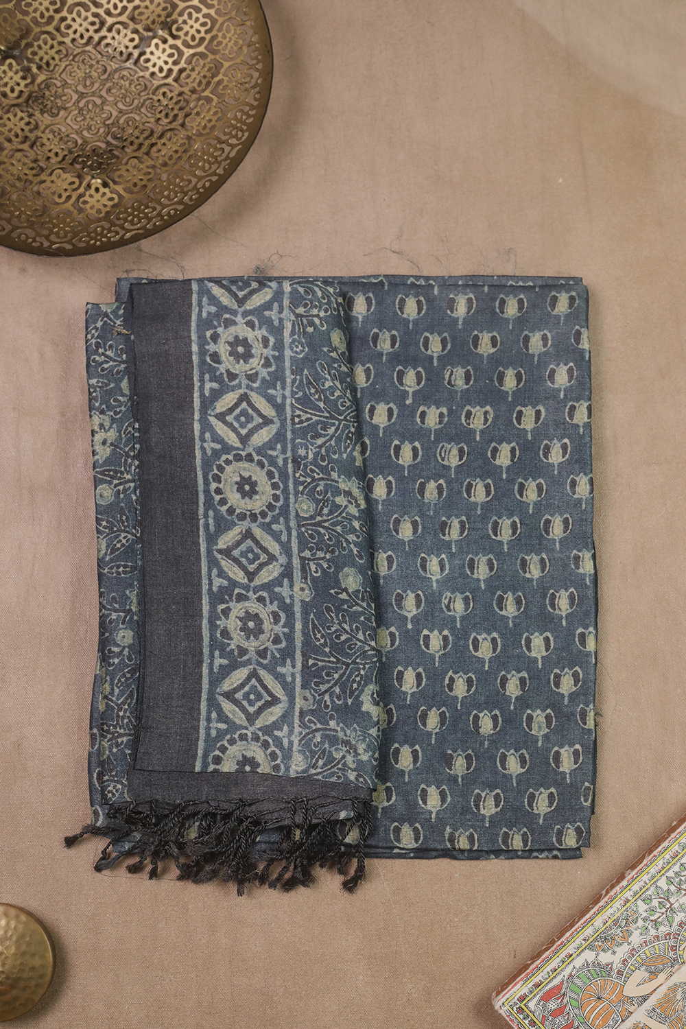 Lotus on Indigo Ajrak Tussar Top & Dupatta