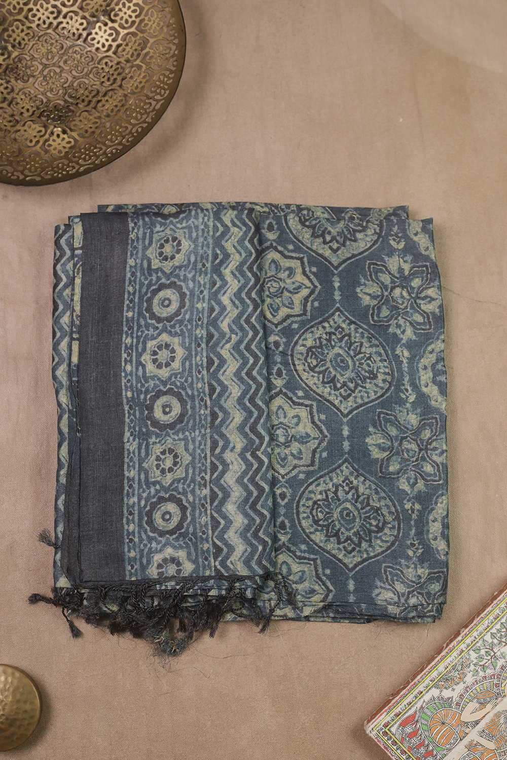 Muted Indigo Ajrak Tussar Top & Dupatta