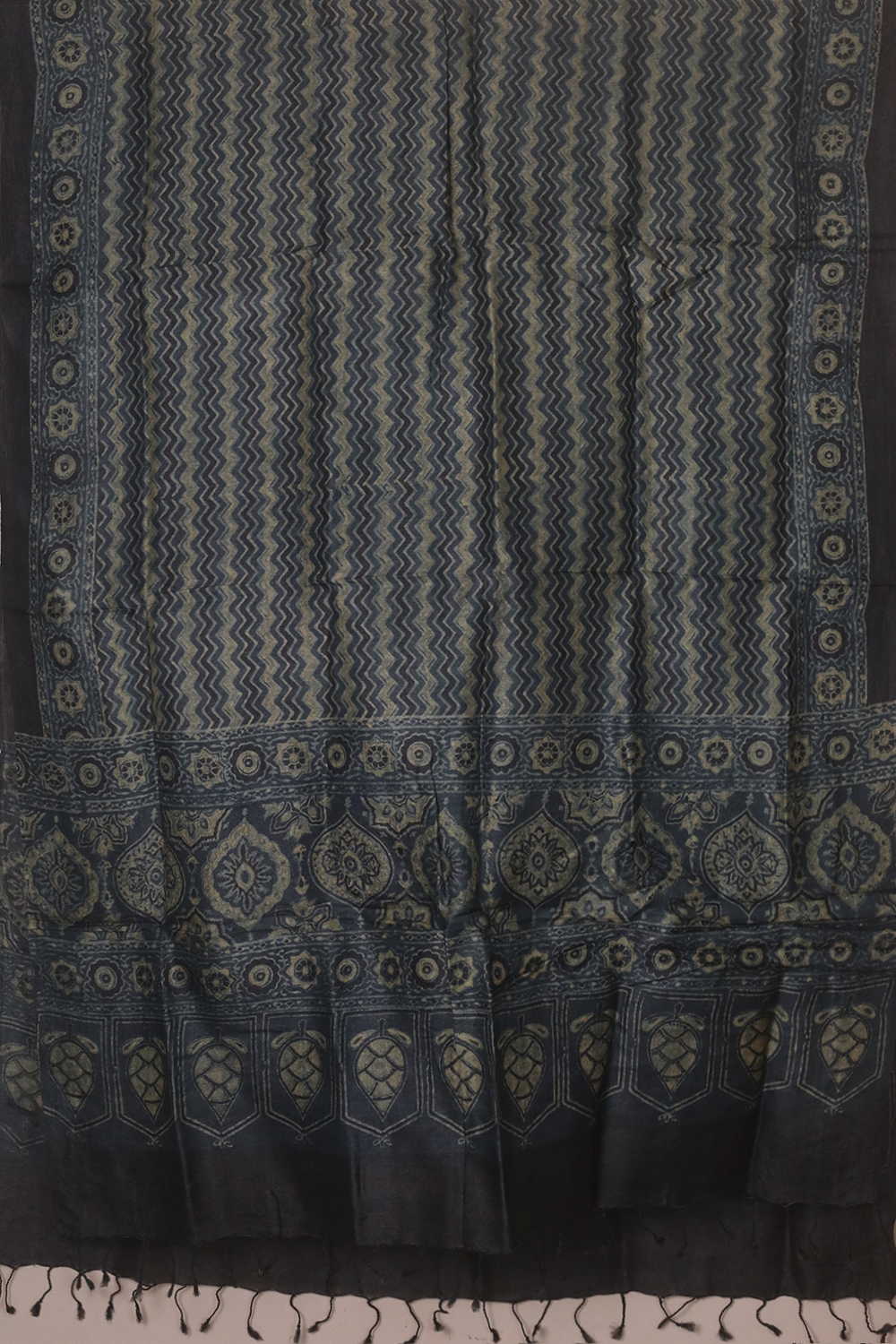 Muted Indigo Ajrak Tussar Top & Dupatta - Image 3