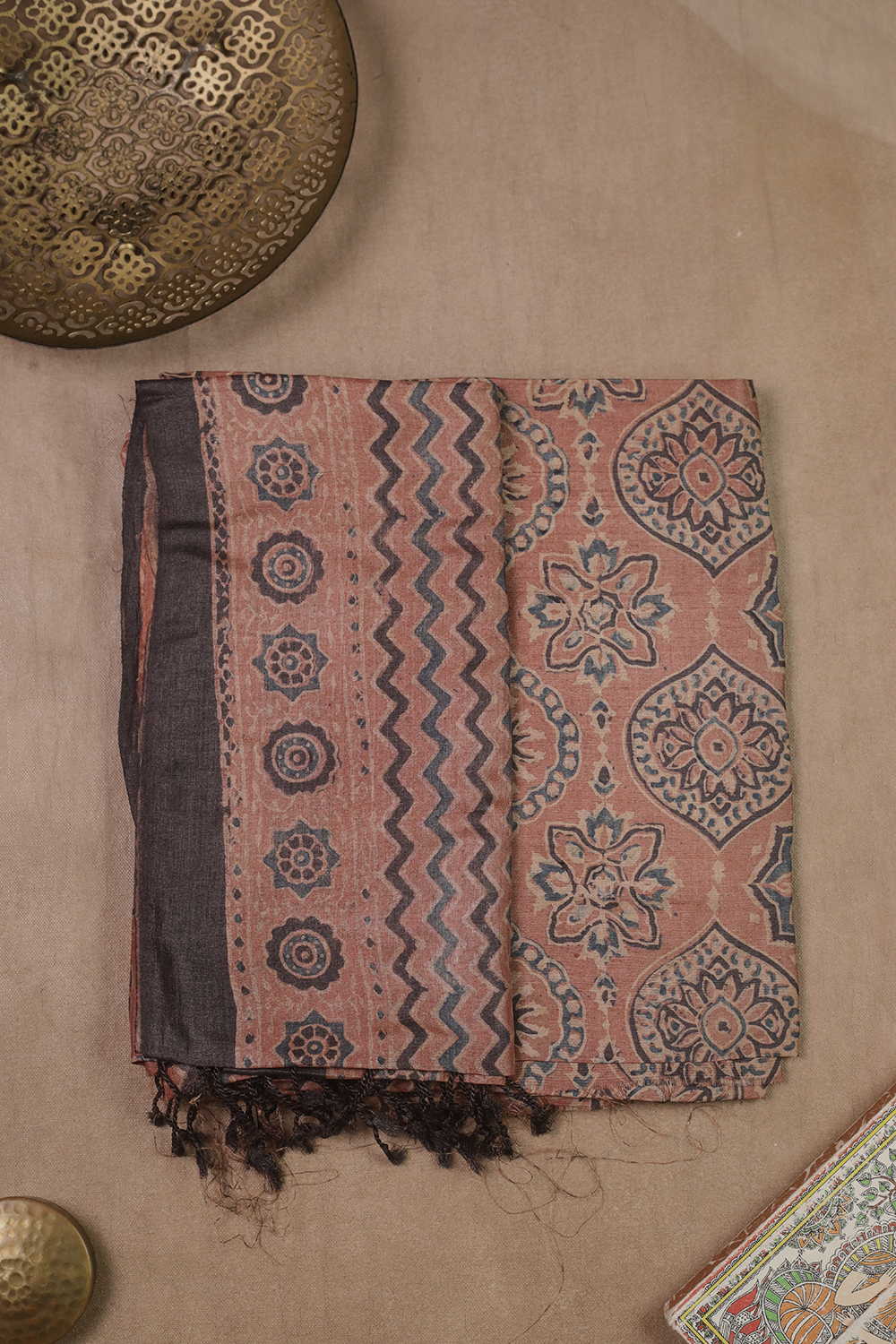 Faded Maroon Ajrak Tussar Top & Dupatta