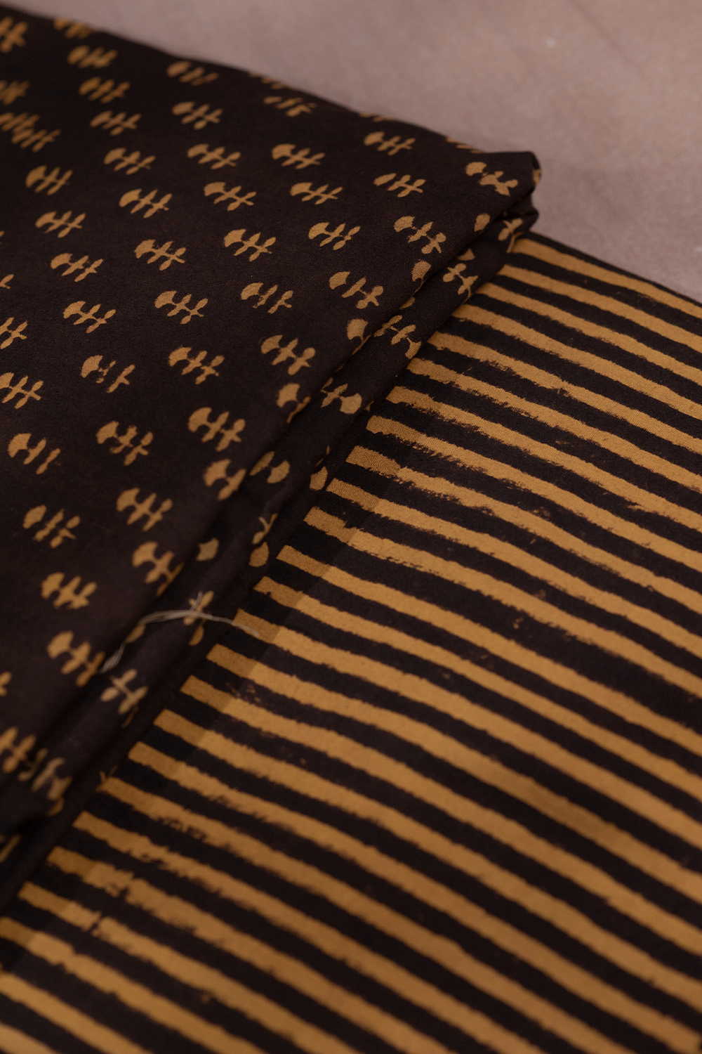Yellow Motifs Block Printed Cotton Top with Bottom - Image 2