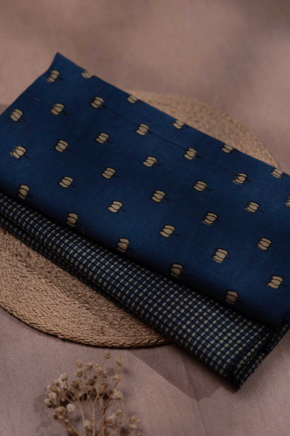 Rustic Indigo Ajrak Cotton Top and Bottom