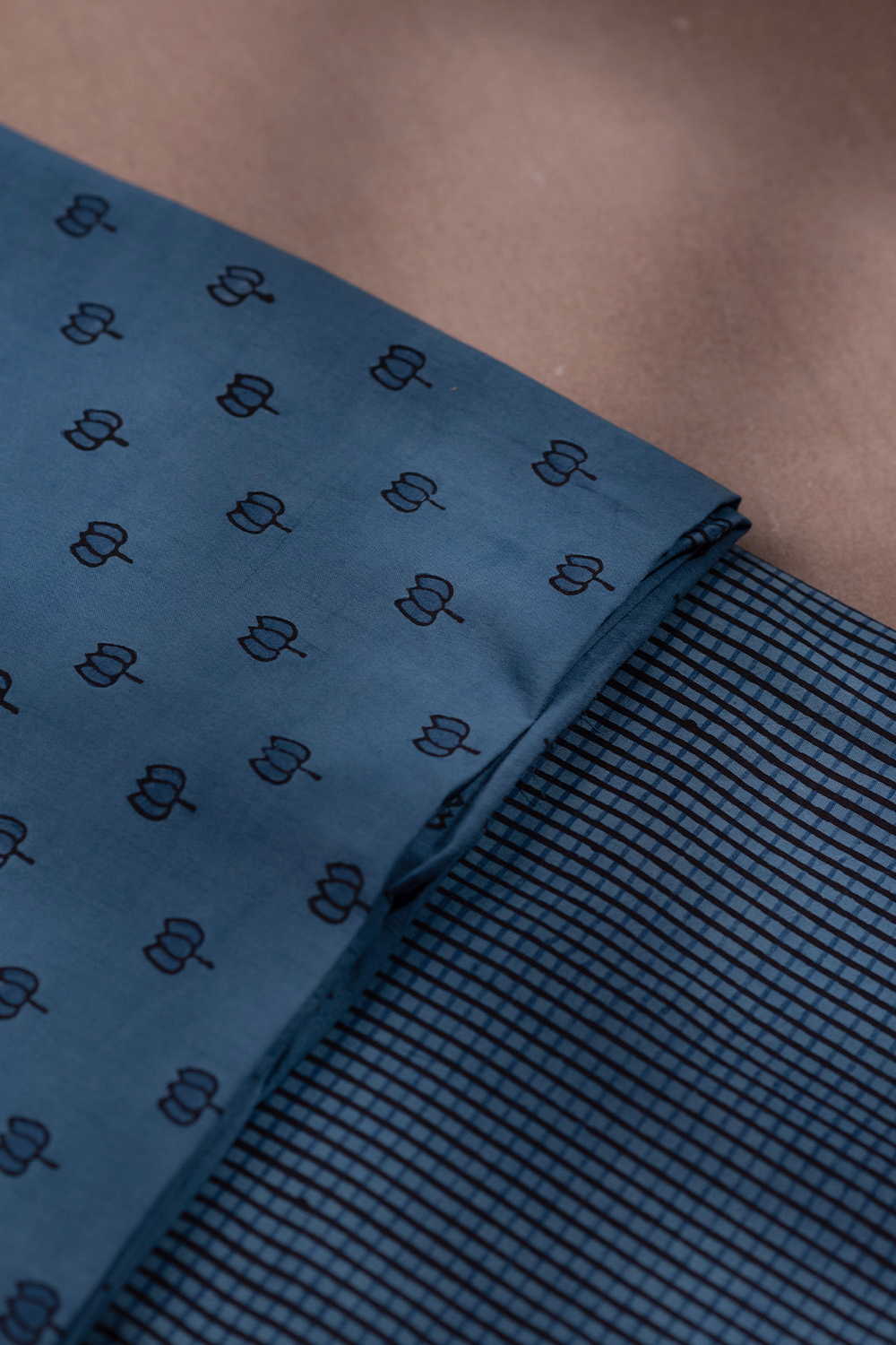 Blue with Lotus Butta Ajrak Cotton Top and Bottom - Image 2