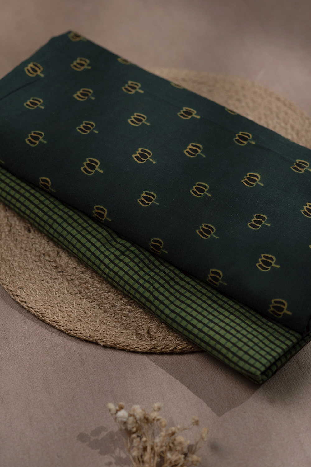 Emerald Butta Ajrak Cotton Top and Bottom